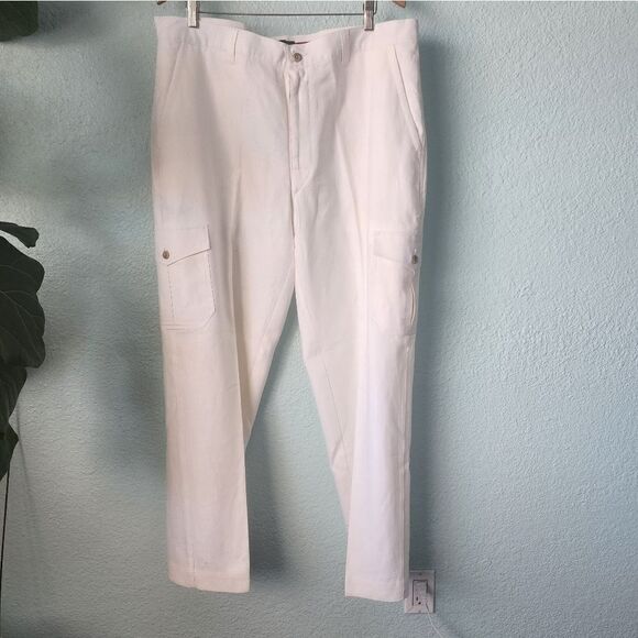 Contigo 100% linen cargo style casual coastal pants - Picture 2 of 14